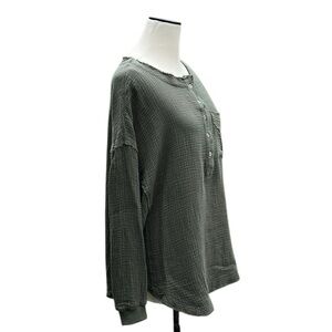 7 For All Mankind Green Gauze Tunic Top Oversized Henly Cotton Long Sleeve NWT